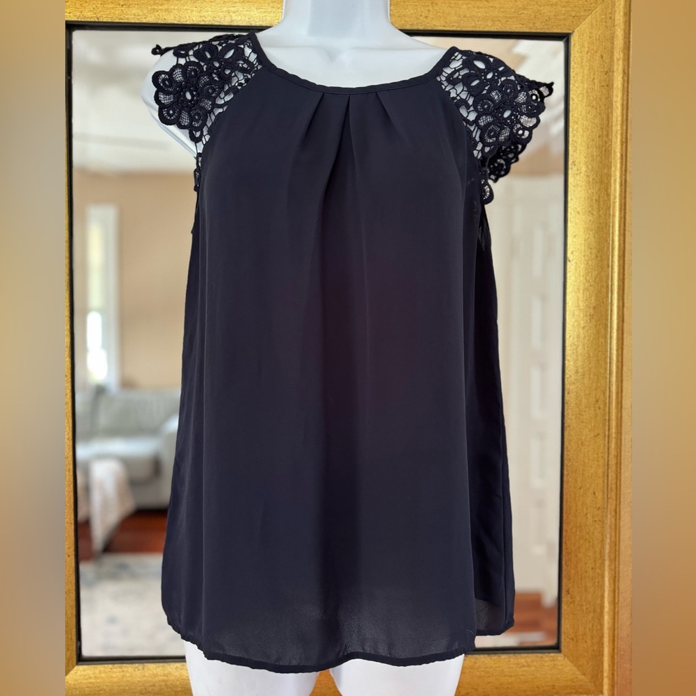 Loft Navy Blue Lace Sleeve top XS